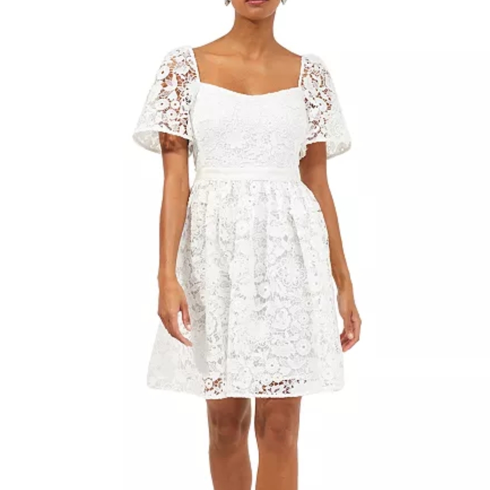 French Connection White Celilla Cabello Lace Floral Mini Dress | Size 2